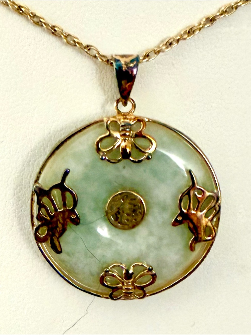 Ross-Simons Jade Good Fortune Butterfly Necklace 18K Gold Over Silver 19" NWT